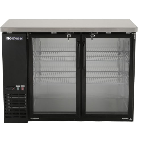 Norpole 48" 2 Glass Door Back Bar Cooler, LED Lights, SS Top, Key Lock, 12 cuft